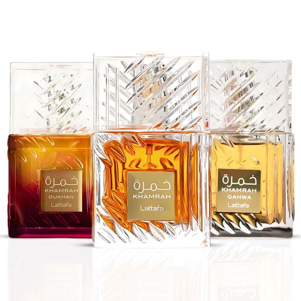 image:imageLattafa Khamrah Qahwa amp Dukhan Eau de Parfum Sprays Collection 100ML 34 OZ Three Expressions of Indulgence Bold Gourmand amp Mysteriously Rich