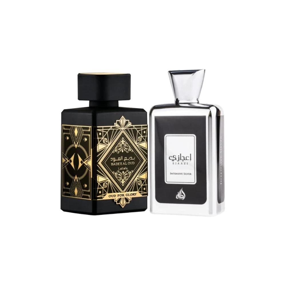 image:imageLattafa Pride Shaheen Silver Fresh Fruity Chypre Amber Eau de Parfum LongLasting Fragrance for Unisex 34 Ounce 100 mlBadee Al Oud Oud For Glory and Ejaazi Intensive Silver