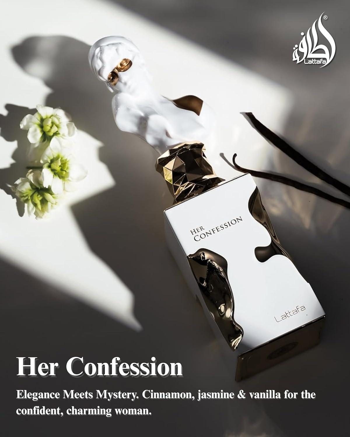 image:imageLattafa Her Confession Vanilla Floral Amber Musk Eau de Parfum LongLasting Fragrance for Women 340 Ounce 100 ml